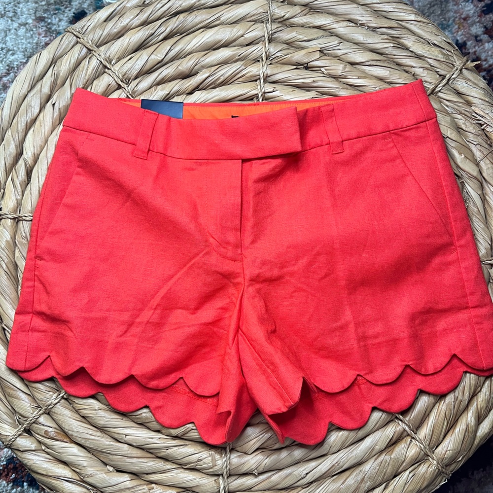 NWT J. Crew Scallop Shorts | Vivid Red | Size 2